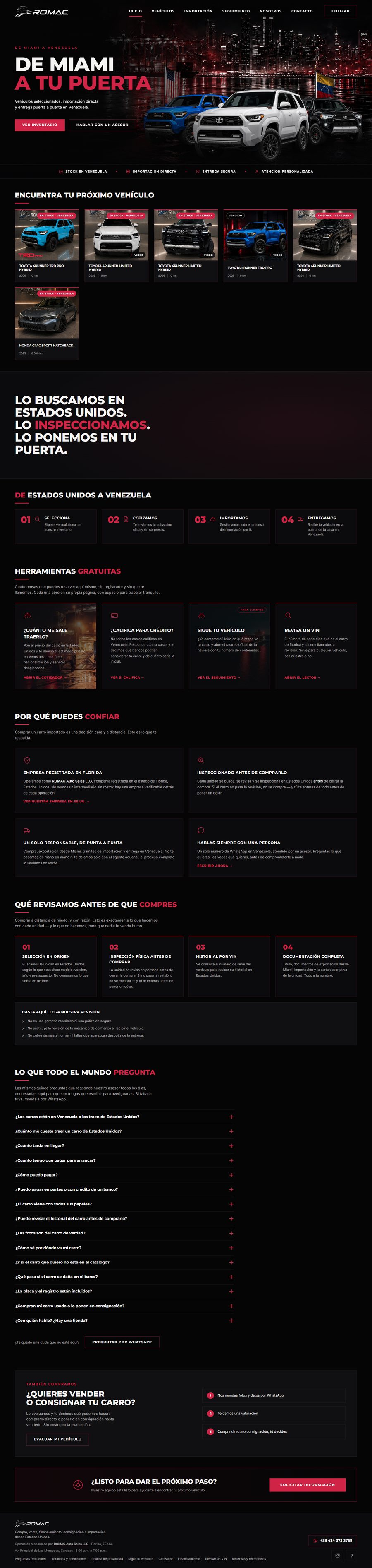 Página web de ROMAC Autosales Venezuela