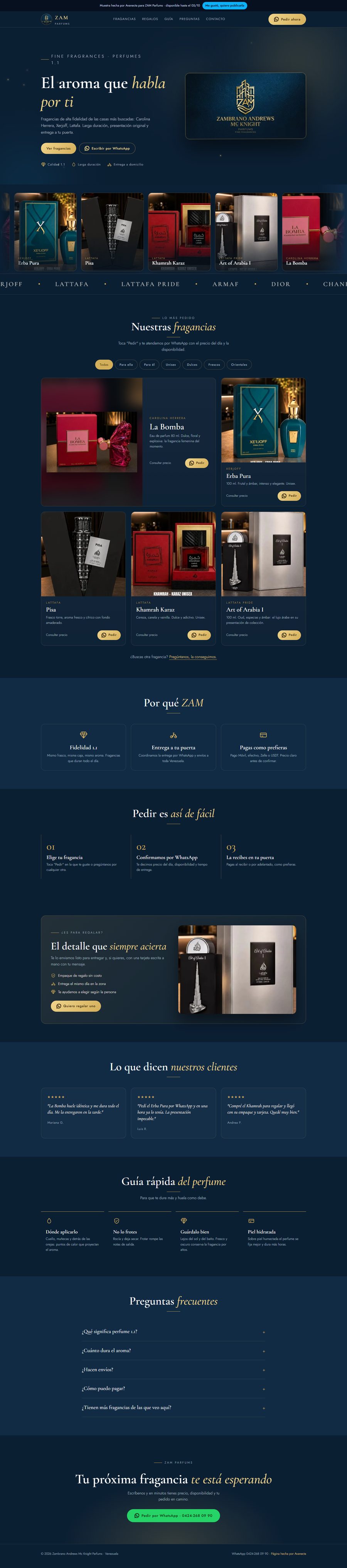 Página web de ZAM Parfums