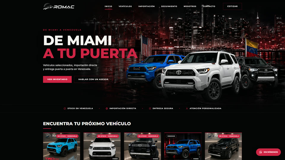 Página web de ROMAC Autosales Venezuela